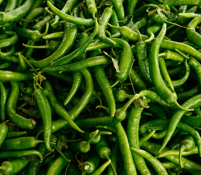 Fresh green chiles used to make sauce at Chuy's.