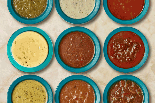 Various Chuy's sauces coming in and out of frame.