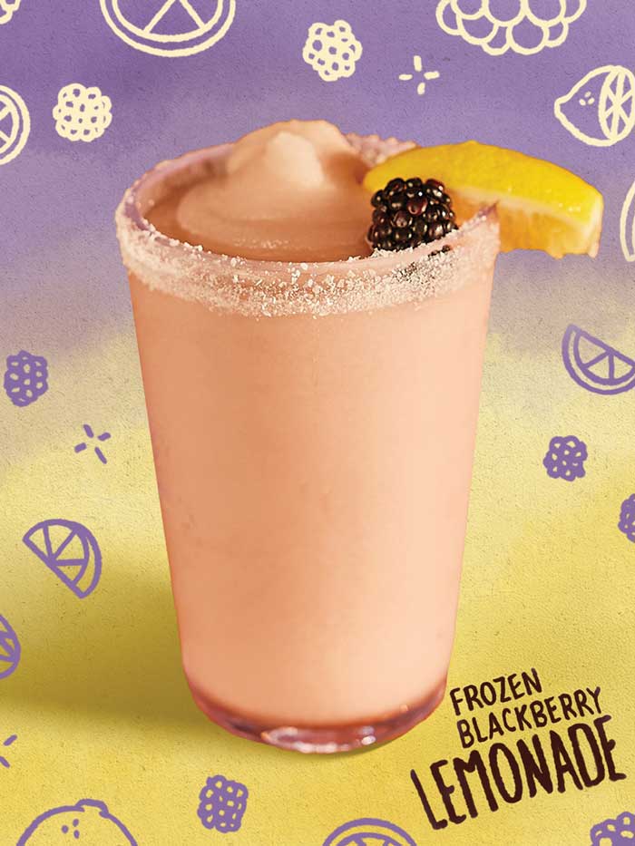 Chuy's Frozen Blackberry Lemonade crafted with Tito's Handmade Vodka, limited time only.